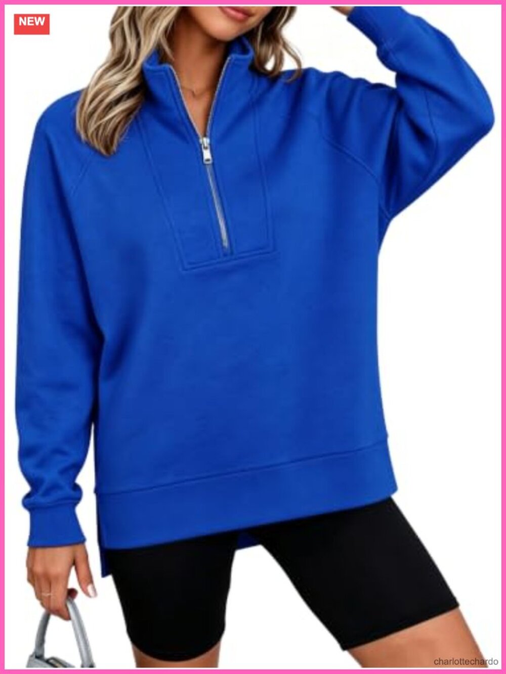 Oversized Half Zip Sweatshirt Pullover Y2K Style Side Slit
